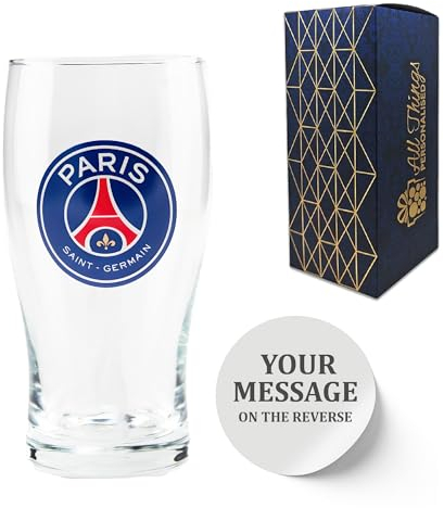 Personalised Engraved PSG Pint Glass, Made with Official PSG F.C. Tulip Pint Glass, Gift Boxed, 570ml or 20oz Capacity, Football Beer Glass