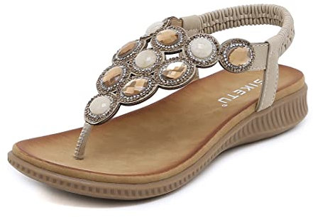 Meik Mangni Donna Sandali Piatti Estive Bohemia Pantofole Infradito da Spiaggia Ciabatte Antiscivolo Punta Aperta D Beige 38 EU