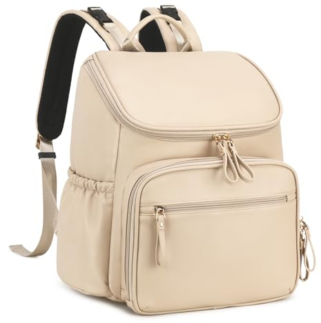 LORADI Baby Wickeltasche Großer Wickelrucksack mit Multifunktions-Babytaschen Passform für Kinderwage (Beige)