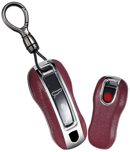 ontto Autoschlüssel Hülle Cover Passt für Porsche 971 9YA 991 GT3 Macan Boxster Carrera Taycan Panamera 2019-2024 PC Leder Schutzhülle Schlüsselhülle Schlüsselanhänger Schutz Etui 3/4 Tasten-A Rot