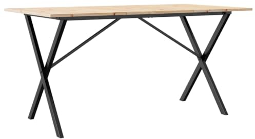 vidaXL Esstisch, Küchentisch mit X-Gestell, Speisetisch für Esszimmer Küche Wohnzimmer, Esszimmertisch, Massivholz Kiefer Stahl