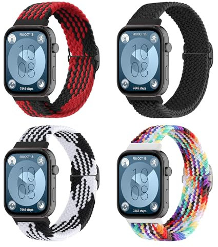 SMYAOSI Nylon Correa para Huawei Watch Fit 3 Smartwatch, Correa Elástica Deportiva de Nylon Trenzado Ajustable Correa para Huawei Watch Fit 3 Smart Watchband (Rojonegro+Negro+Blanco+Arcoenciel)