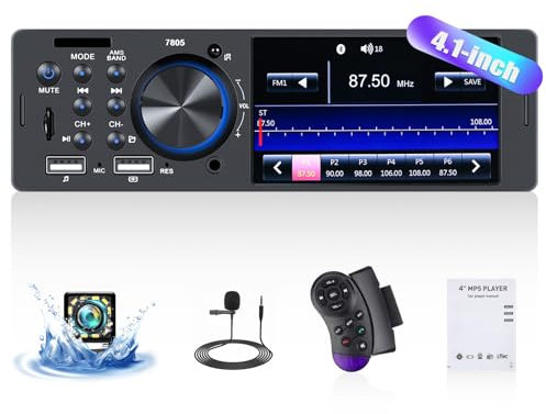 CAMECHO 1 Din Autoradio mit Bluetooth Freisprecheinrichtung, 4.1 Zoll HD MP5 Player Auto Bildschirm 1 Din Unterstützung FM/FLAC 2USB/U Disk/AUX/TF SWC + Rückfahrkamera + MIC