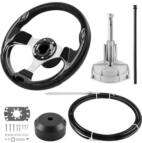 Acclcors Sistema de dirección de barcos, kit de dirección giratoria mecánica, cable de control de cable de 396.3 cm, sistemas de dirección marinos para yates, barcos de pesca y otras embarcaciones