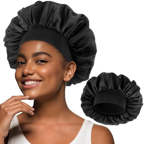 Dimeho Schlafmütze aus Satin für Herren Seidenhaube Silk Bonnet Haarhaube Mütze (DE/NL/SE/PL, Alphanumerisch, Einheitsgröße, L, Schwarz)
