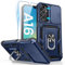 HWeggo Coque pour Samsung Galaxy A16 5G / 4G, avec Pièces Verre Trempé, Lentille Coulissante Couverture, Support 360° Rotatif Militaire PC Armor Etui, Bleu