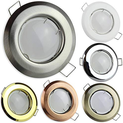 6x LED Einbaustrahler Set messing rund 3 Watt warmweiß 230V aus Aluminium - GU10 Einbauleuchte Ø 65mm Bohrloch - Einbau-Spot Decken-Strahler Deckeneinbaustrahler Deckenspot