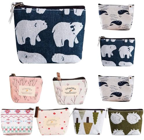 Niaciswe Porte Monnaie en Toile - Mini Pochette Zippée 10 Pièces avec Fermeture pour Maquillage (8 Styles)