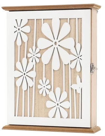 BlyeMichdi Boîte à Clés en Bois, Armoire à Clés Murale Décorative avec 6 Crochets, Décoration Murale, Boîte à Clés Vintage pour Entrée Chambre Couloir, 27x20x6 CM