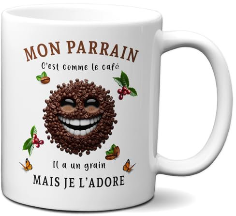 Tasse Mug - Mon Parrain C'est Comme le Café Je l'Adore- Idée Cadeau Original Baptême Parrain Anniversaire