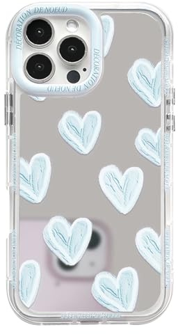 NITITOP for iPhone 16 Pro Case Cute Mirror Love Heart,Blue | for Women Girls, Aesthetic Glossy Design, Colour Lens Bezel, Hard PC Back Shockproof Cover, Raised Camera Bumper Protection