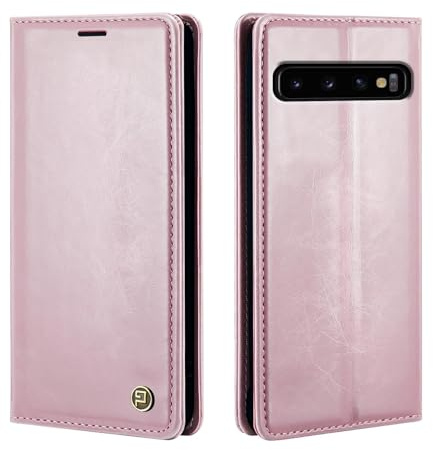 phase9 Handyhülle für Samsung Galaxy S10 Klapphülle Magnetverschluss RFID-Schutz Kartenfächer Geldfach Standfunktion Vintage Schutzhülle Rosa