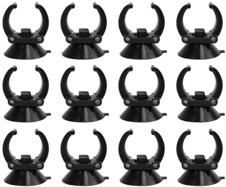 Nicear 12 Pack Aquarium Suction Cup Holders with 2.5cm Clips for Aquarium Heaters and Submersible Lights Black Suction Cups