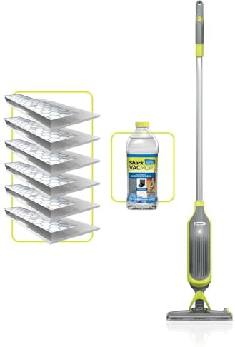 Shark VacMop 2-in-1 Cordless Hard Floor Vacuum Spray Mop Starter Kit, Quick Lightweight Cleans, Wipes Away Messes, 6x Disposable Pad Refills, 355ml Multi-Surface Floor Cleaner, Charcoal Grey, VM200UK