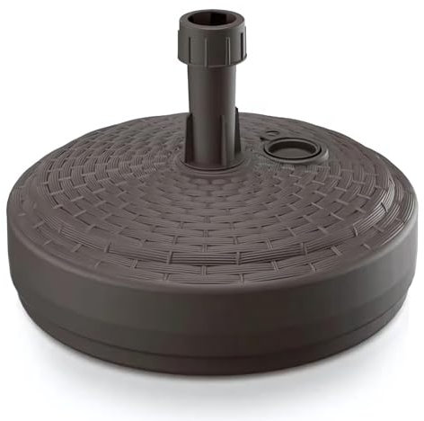 GARDENIX Base per ombrellone, Rotondo, Marrone, Effetto Rattan, in plastica, riempibile con Sabbia, Acqua, Ghiaia in Giardino, Spiaggia, terrazza, ombrellone
