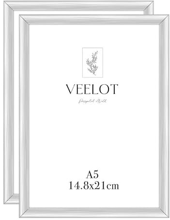 Veelot® 2x Bilderrahmen DIN A5 14,8x21cm | Metall Aluminium,Silber mat,Zertifikatsrahmen 15x21cm mit bruchsicherem Acrylglas | Zur Wandmontage oder Tischmontage