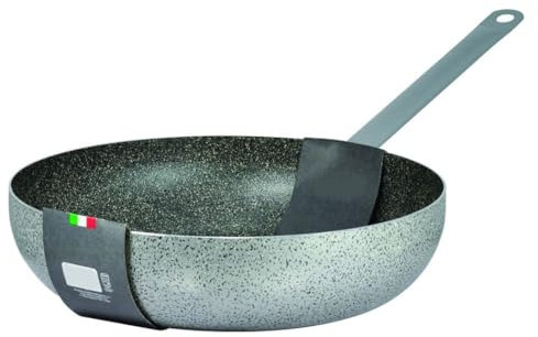 OISE ART STORE Trade Shop - Padella in Alluminio Antiaderente Saltapasta Grigio Pietra ø 34/38cm con Manico Cucina - -Diametro 38cm -