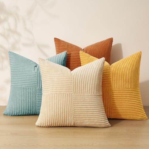 Topfinel 45x45 Kissenbezug Orange Blau 4er Set Samt Kissenhülle Kissenbezüge deko für Sofa Schlafzimmer Wohnzimmer Dekokissenbezug sofakissen dekokissen Balkon Kinder flauschig Farbverlauf