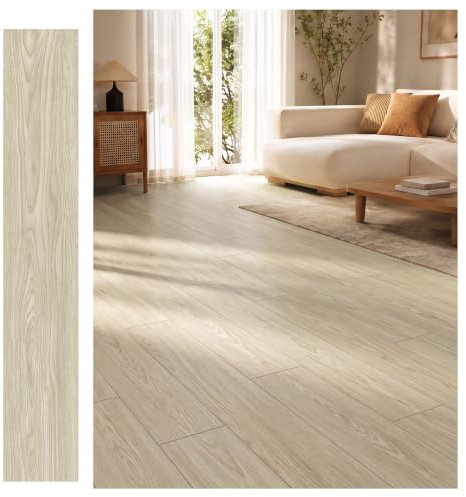 Brstheco PVC Vinylboden Selbstklebend,30 Vinyl Fliesen/600 x 150Mm,2.8m² Klebevinyl Selbstklebend,Leicht Einfache Rutschfeste Bodenfliesen für Küche,Wohnzimmer(Hellbeige)