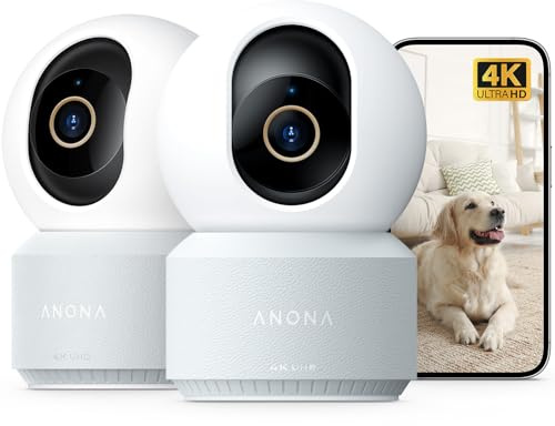 Anona 4K Telecamera WIFI Interno,Videocamera Sorveglianza Animali/Cani, 2Pz | 360° PTZ, Wi-Fi 6 2,4/5G, Auto-Tracking, Rilevamento AI Persone/Animali/Bambino Pianto, Modalità Privacy, Audio Bidirezionale
