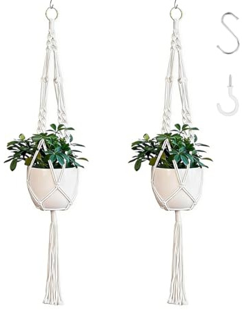 CCAIPU Vasi Sospesi per Piante, Fioriere, Macramè ganci per piante in cotone in stile boho, supporto per piante da interno da soffitto per soggiorno, giardino, ufficio (Color-B)