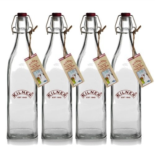 Kilner Clip Top Square Bottle 1 Litre, Metal, 7cmx7cmx31cm