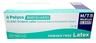Bodyguards GL8802 Original Powder Free Latex Gloves, Size 8/Medium, White (Pack of 100)