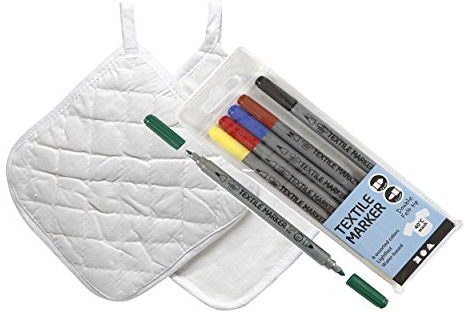 Creativ Company - 6 Textilmarker + 4 Topflappen zum selbst gestalten Topfhandschuhe
