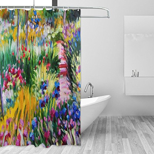 JSTEL Monet Shower Curtain Mildew Resistant and Waterproof Polyester Fabric 72 x 72 Inches for Home Extra Long Bathroom Decorative Shower Bath Curtains liner with 12 Hooks