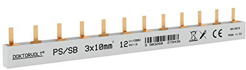 Doktorvolt Phasenschiene Stromschiene Sammelschiene 3P Stift 12 Polig 10mm2 PS/SB Schiene Doppelseitig Isoliert 100A DV 9436 Stiftsammelschiene