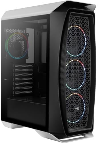 Aerocool Eclipse Mid Tower Case – Aero One PC Gaming Case 4 x 120mm ARGB Fans with 1-6 PC Fan Hub PWM Compatible, Mesh Front Tempered Glass Side Panel, Supports Liquid Cooling, Cables Included, White