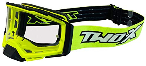 TWO-X Cross-Brille - Motocross-Brille mit klarem Glas - Motorrad-Brille - Enduro & Downhill - Schutzbrille - Klarglas - Atom - Vortex-Neongelb