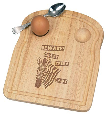Beware Crazy Zebra Lady Breakfast Dippy Egg Cup Board Wooden Easter