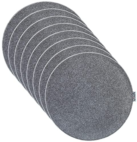 Brandsseller 8er Set Sitzkissen aus Filz Ø 35x2 cm – Robuste Stuhlauflagen für innen und außen, rundes Sitzpolster, strapazierfähiges Kissen für Stühle – Dunkelgrau