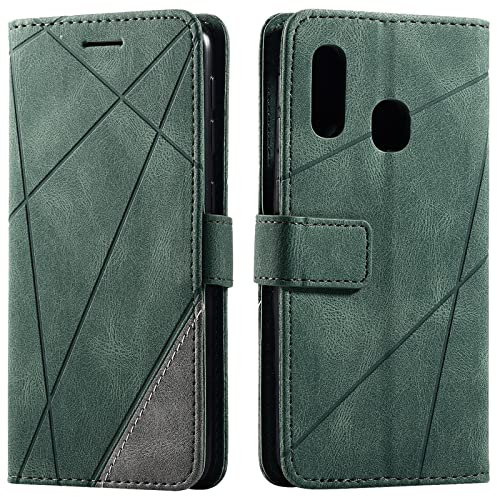 Vankii Kompatibel mit Samsung Galaxy A20E Hülle, Flip Wallet Handyhülle PU Leder Brieftasche Tasche Case Stoßfeste Schutzhülle [Kartenschlitzen] [Magnetverschluss] [Standfunktion] (Grün)