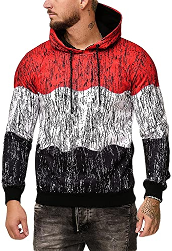 DaDuo Sweat Capuche Hommes Manches Longues Couleur Assortie Épissage Chandail Hommes Coupe Régulière Course Aptitude Sweat-Shirt Hommes Printemps Automne Rue Tendance Capuchon Hommes A-Red M