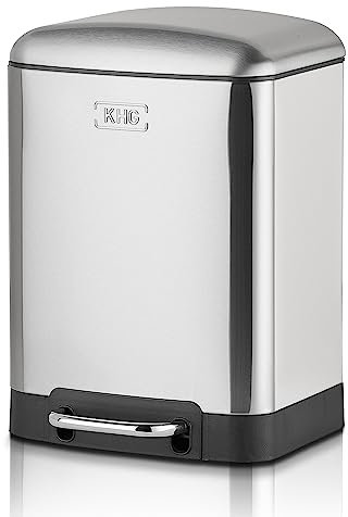 KHG Abfalleimer, Mülleimer 6 l silber Edelstahl mit Soft-Close Deckel | herausnehmbarer Kunststoff Inneneimer | Treteimer, Kosmetikeimer für Küche, Badezimmer, Büro