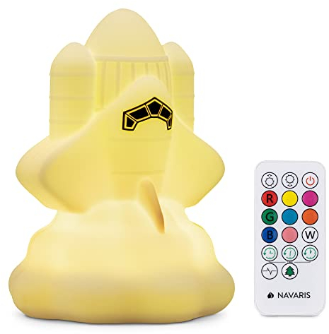 Navaris LED Nachtlicht Rakete - Fernbedienung Micro USB Kabel - Süße RGB Farbwechsel Kinder Nachttischlampe - Weltraumrakete Schlummerlicht