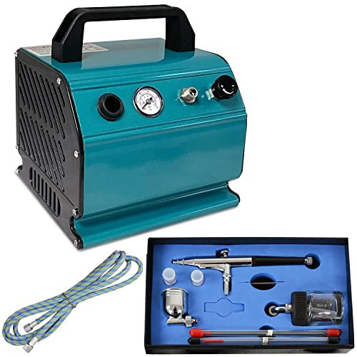AIRBRUSH SET KOMPRESSOR Profi-AirBrush Beauty Set I Kit mit sehr leisem Airbrush Kompressor - UNIVERSAL-AIRBRUSH-PISTOLE DOUBLE-ACTION inkl. 3 Düsen + Nadeln + Fliesbecher + Glas und Druckluftschlauch