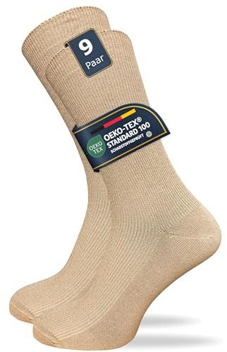 GAWILO Venensocken für Damen & Herren (9 Paar) | Ohne Gummi & ohne drückende Naht | Gesundheitssocken mit Komfortbund | Haltbar & bequem (35-38, braun)