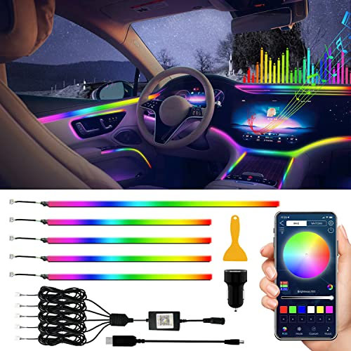 Keiurot Dreamcolor Acrylic Interior Car Lights Neon Light Car Dashboard Lights Strip 5 in 1 Car Ambient Lighting Atmosphere Car Door Light Decoration Car Trim Led Light APP Music Sync