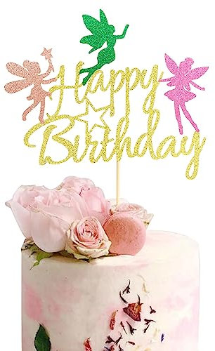 Arthsdite Fairy Cake Topper, Girl Birthday Party Decoration Topper, Fairy Happy Birthday Decoration - Gold Glitter