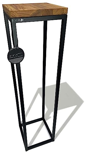 FLEXISTYLE Table console en métal et bois de chêne - Design industriel LOFT - Noir - 20 x 80 x 20 cm - Une étagère