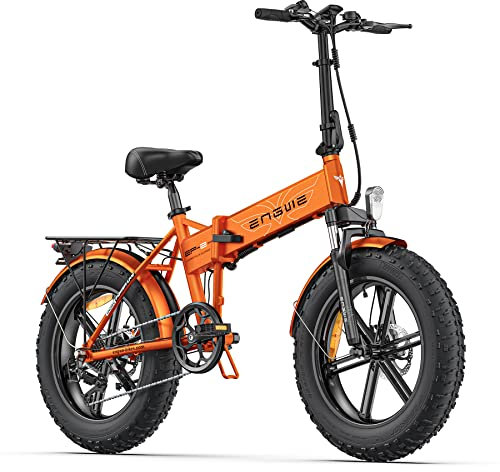 ENGWE Electric Bike Folding E-bike, 20×4.0 Fat Tire, 7-Speed Electric Bicycle with 250W, 48V 13Ah Removable Battery, E-bike for All Terrain & MTB & Beach & Snow (Orange)