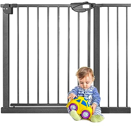 YARDIN Rejilla de protección para puertas sin taladrar, 95-105 cm, rejilla de protección para niños, perros y gatos, cierre automático, apertura con una sola mano, parada de 90°, color negro