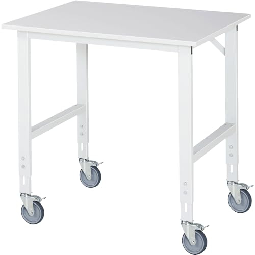 RAU | Fahrbarer Arbeitstisch | Gestell 60 x 30 mm | Platten-BxT 1000 x 800 mm | Melaminplatte