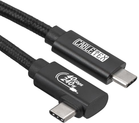 CABLETEX USB 4 Kabel gewinkelt 50cm, Unterstützt 8K HD Display, 40 Gbit/s Datentransfer, 240W USB-C Ladekabel, für Typ-C Laptops, MacBook Pro M1&M2, Monitor, Docking-Station und mehr