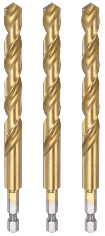 sourcing map 3pcs 1/4 Hex Shank Drill Bits 10mm Titanium Drill Bits Set M35 High Speed Steel Twist Drill Bit 133mm Long Fully Ground for Wood, Stainless Steel, Metal, Plastic Plastic