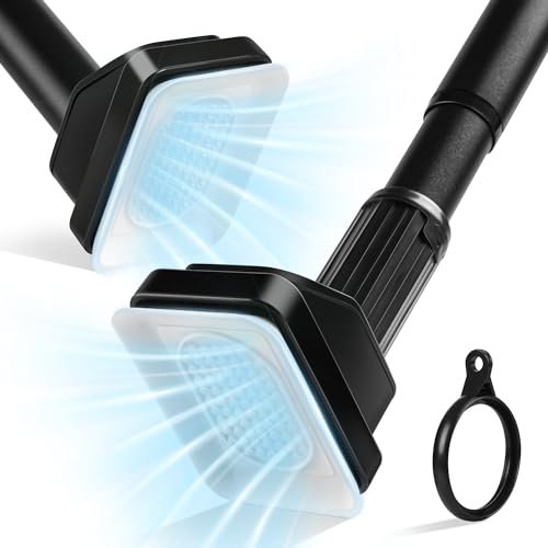 Gardinenstange mit Saugnäpfen,Teleskopstange ohne Bohren für Vorhänge, Tragfähigkeit 120kg,75–120cm Länge,33mm Durchmesser, Starke Haftung auf Fliesen/Keramik, Für Badezimmer & Kleiderschrank,Schwarz