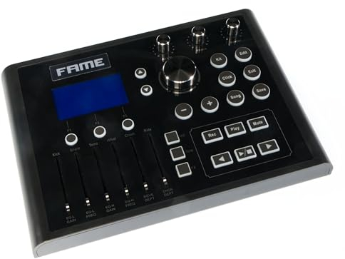 Fame DD-1000MS E-Drum Soundmodul, 644 Sounds, Bluetooth, großes Display, 35 Kits, Fast Recording, USB to MIDI, Kopfhörerausgang, Metronom, Equalizer, Effekte, 11 Trigger-Eingänge